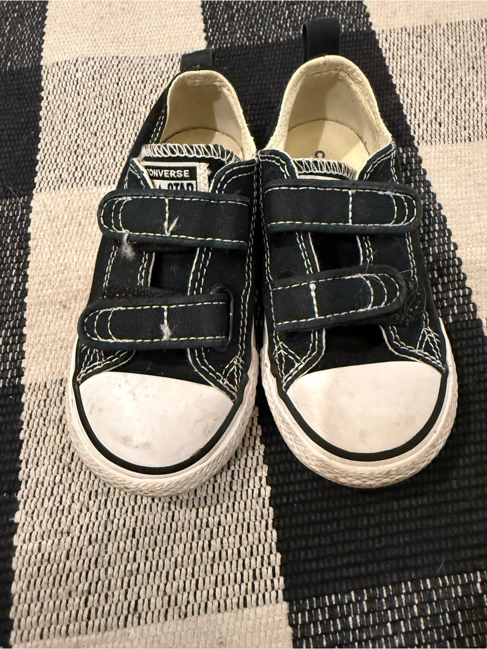 Converse All Star Toddler Black Canvas Sneakers with straps GUC Size 8